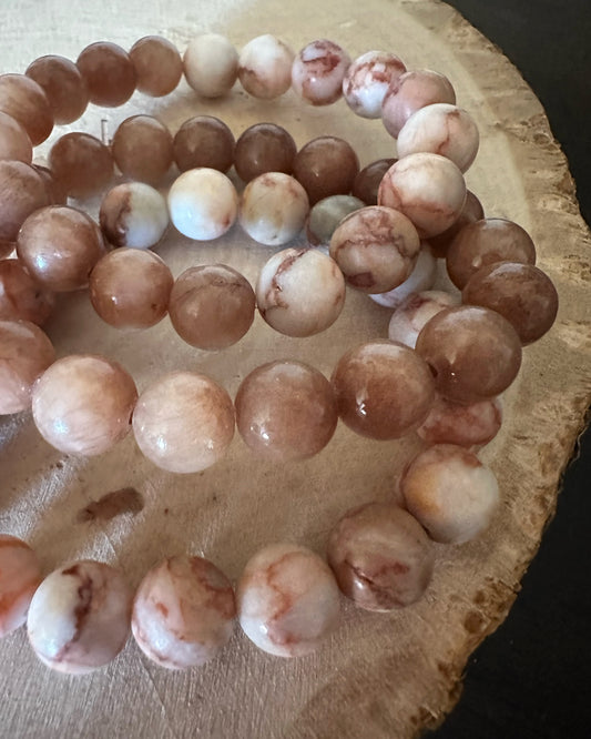 Red Veined Jasper + Cappuccino Jade Gemstone Stack